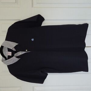 MENS BROOKS BROTHERS NAVY BLUE POLO WHITE PINSTRIPED COLLAR PERFORMANCE KNIT